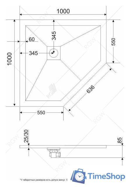 Душевой поддон RGW ST/T-0100G 100x100 - Изображение №3 — Интернет-магазин Time-Shop