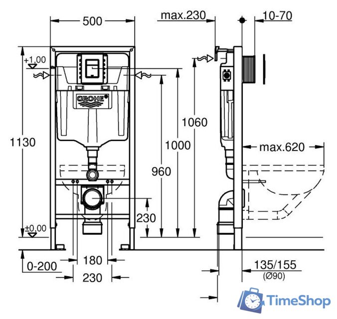 Инсталляция для унитаза Grohe Rapid SL 39501000 - Изображение №2 — Интернет-магазин Time-Shop
