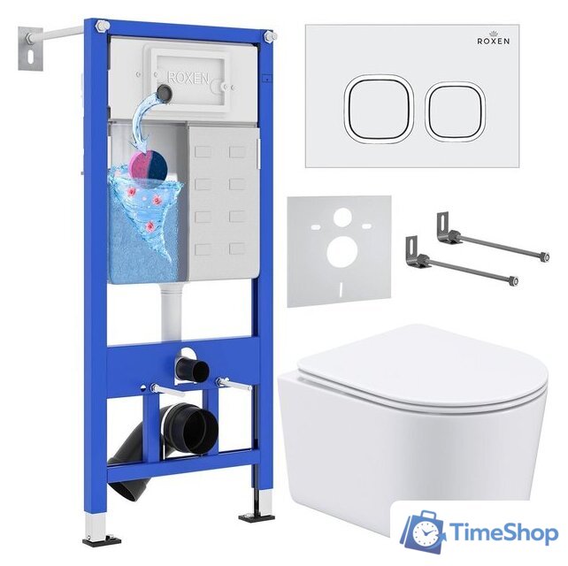 Унитаз подвесной Roxen Simple Compact в комплекте с инсталляцией StounFix Dual Fresh 6 в 1 916803 (кнопка: белый глянец) - Изображение №1 — Интернет-магазин Time-Shop