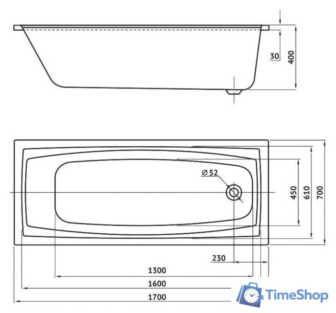 Ванна Berges Wasserhaus Feya 170x70 050012 - Изображение №2 — Интернет-магазин Time-Shop