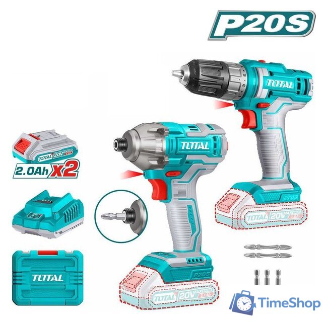  Total TOSLI230708 (шуруповерт, винтоверт, с 2-мя АКБ, кейс) - Изображение №1 — Интернет-магазин Time-Shop