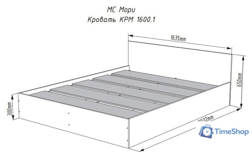Кровать ДСВ Мори КРМ 1600.1 (белый) - Изображение №3 — Интернет-магазин Time-Shop