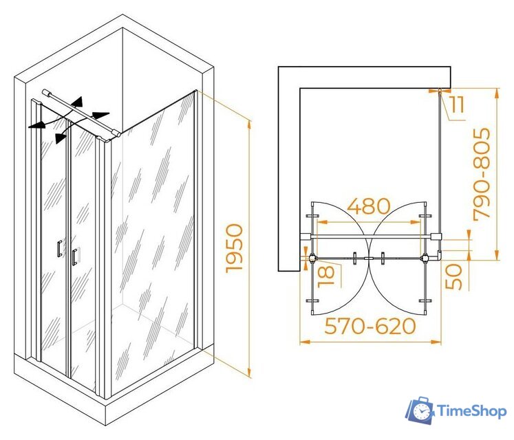 Душевой уголок RGW PA-144B (PA-104B+Z-050-2B+O-104B) 060814468-014 60x80 (черный/прозрачное стекло) - Изображение №2 — Интернет-магазин Time-Shop