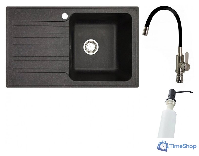 Кухонная мойка БелЭворс Styl R + смеситель W74004-2 + дозатор L405F (черный) - Изображение №1 — Интернет-магазин Time-Shop