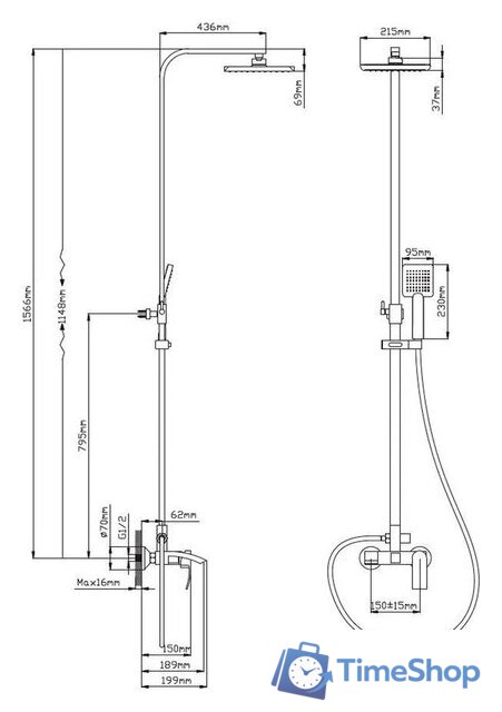 Душевая система  Diadonna D80-335103 - Изображение №7 — Интернет-магазин Time-Shop