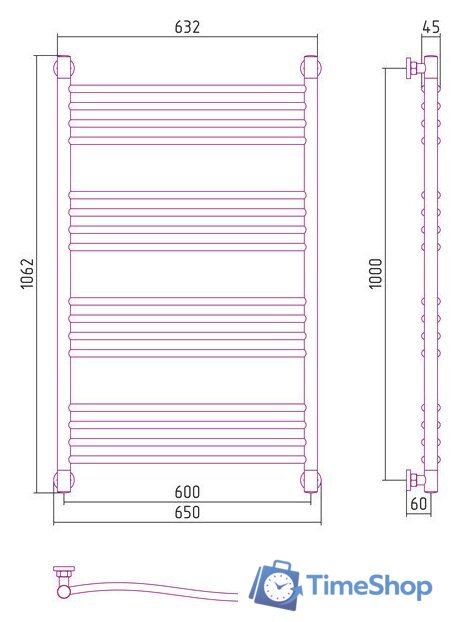 Полотенцесушитель Сунержа Флюид+ 1000x600 00-0222-1060 - Изображение №3 — Интернет-магазин Time-Shop