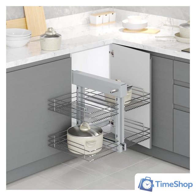 Корзина выкатная Starax Волшебный уголок выдвижной S-3067-C (левое выдвижение, хром) - Изображение №2 — Интернет-магазин Time-Shop