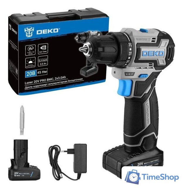 Дрель-шуруповерт Deko Loner 20V PRO 085-1010 (с 2-мя АКБ, кейс) - Изображение №1 — Интернет-магазин Time-Shop