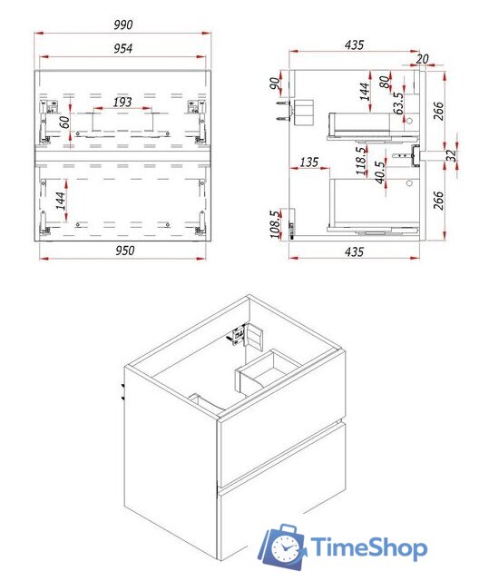  ЗОВ Тумба под умывальник Лира 100 L100MW0MWGVG (белый глянец) - Изображение №4 — Интернет-магазин Time-Shop