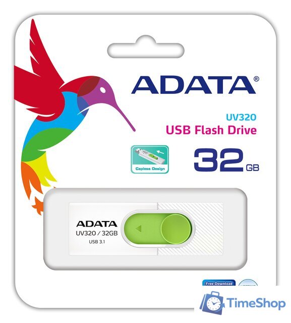USB Flash ADATA UV320 32GB (белый/зеленый) - Изображение №3 — Интернет-магазин Time-Shop