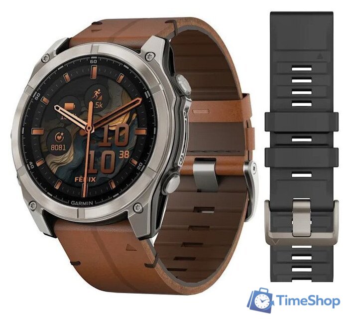 Умные часы Garmin Fenix 8 Sapphire 51мм (титановый, каштановый кожаный ремешок) - Изображение №1 — Интернет-магазин Time-Shop