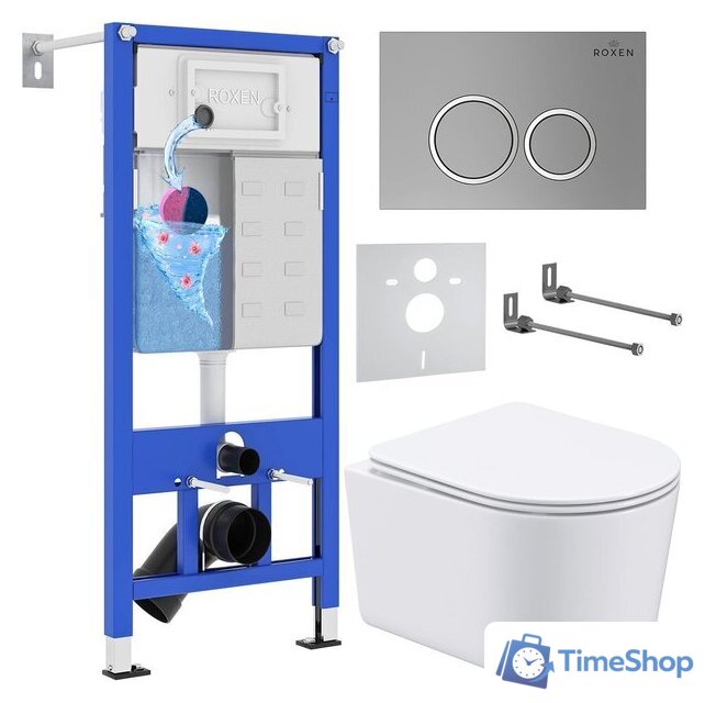 Унитаз подвесной Roxen Simple Compact в комплекте с инсталляцией StounFix Dual Fresh 6 в 1 915792 (кнопка: хром матовый) - Изображение №1 — Интернет-магазин Time-Shop