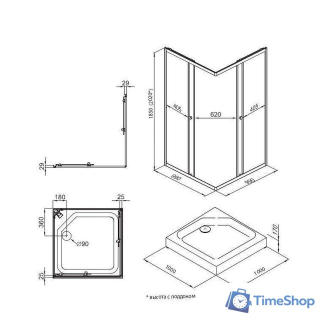 Душевой уголок Triton Вента Хром А1 100х100 без поддона (прозрачное стекло) - Изображение №2 — Интернет-магазин Time-Shop