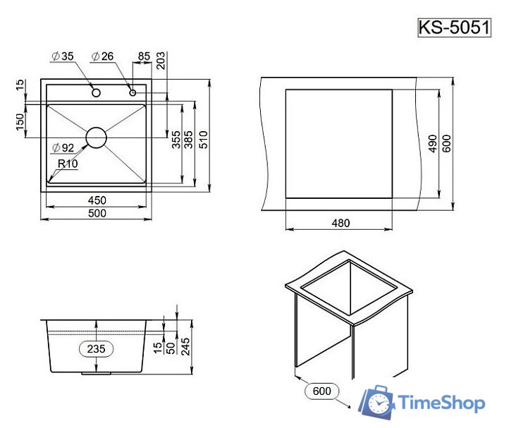 Кухонная мойка Granula KS-5051 (графит матовый) - Изображение №4 — Интернет-магазин Time-Shop