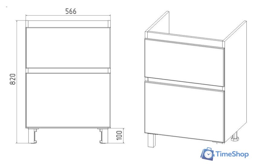  Viant Тумба под умывальник Мальта Como 60 VMAL60CO-T2Y - Изображение №4 — Интернет-магазин Time-Shop