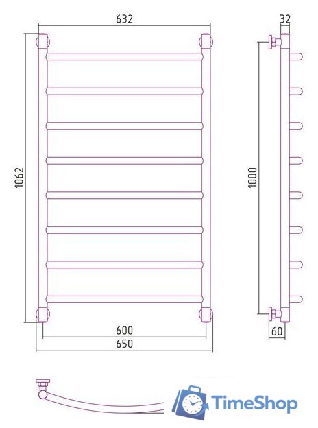 Полотенцесушитель Сунержа Галант+ 1000x600 00-0200-1060 - Изображение №3 — Интернет-магазин Time-Shop