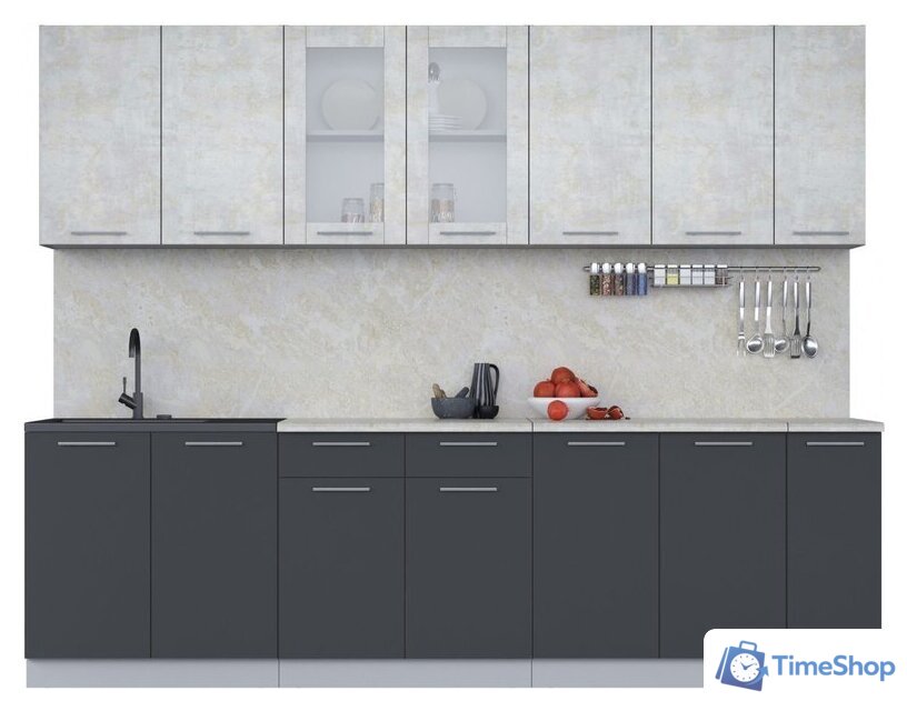 Готовая кухня Интерлиния Мила 27 (бетон лайт/антрацит/опал светлый) - Изображение №1 — Интернет-магазин Time-Shop