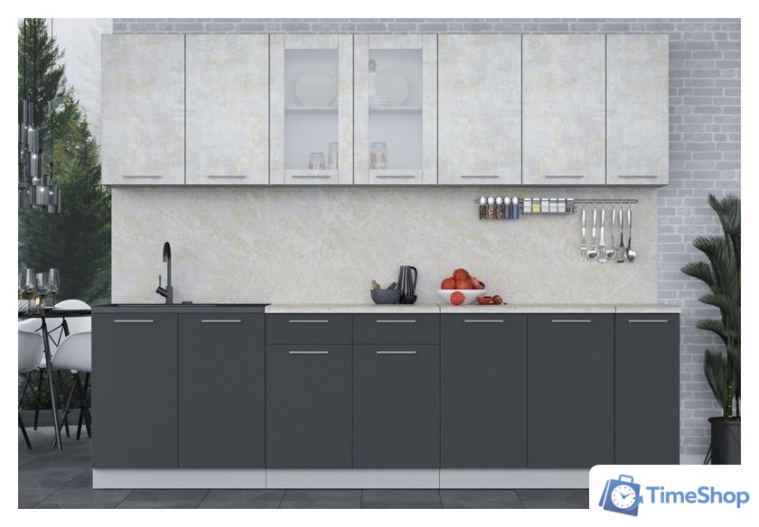 Готовая кухня Интерлиния Мила 27 (бетон лайт/антрацит/опал светлый) - Изображение №2 — Интернет-магазин Time-Shop