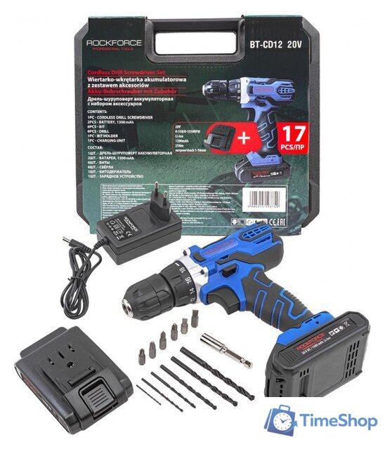 Дрель-шуруповерт RockForce RF-BT-CD12 20V (с 2-мя АКБ, кейс) - Изображение №1 — Интернет-магазин Time-Shop