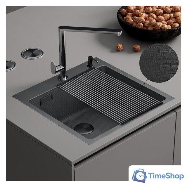 Кухонная мойка Roxen Snake 560220-45-BS PVD графит/текстурная поверхность (с ролл-матом и дозатором) - Изображение №2 — Интернет-магазин Time-Shop