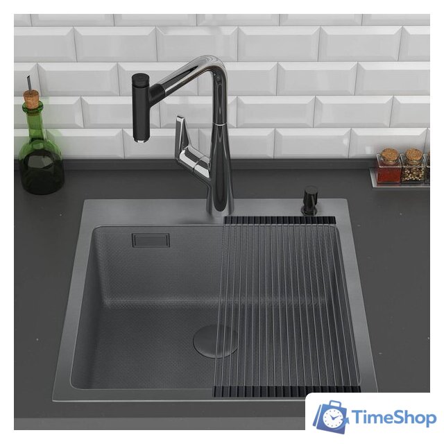 Кухонная мойка Roxen Snake 560220-45-BS PVD графит/текстурная поверхность (с ролл-матом и дозатором) - Изображение №4 — Интернет-магазин Time-Shop