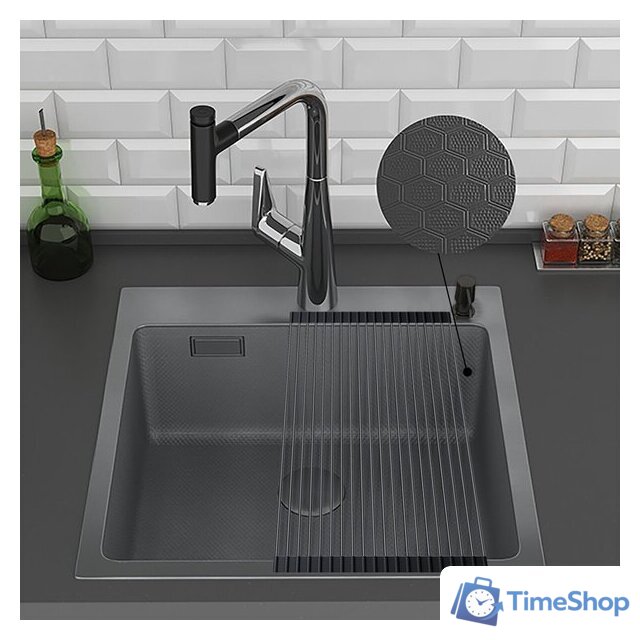 Кухонная мойка Roxen Snake 560220-45-BS PVD графит/текстурная поверхность (с ролл-матом и дозатором) - Изображение №5 — Интернет-магазин Time-Shop