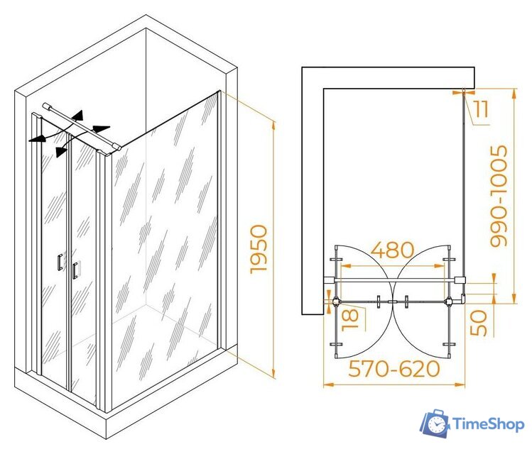 Душевой уголок RGW PA-144B (PA-104B+Z-050-2B+O-104B) 060814460-014 60x100 (черный/прозрачное стекло) - Изображение №2 — Интернет-магазин Time-Shop