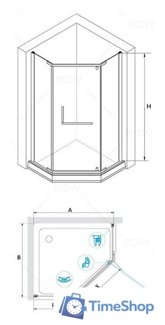Душевой уголок RGW PA-81 90x90 (хром/прозрачное стекло) - Изображение №2 — Интернет-магазин Time-Shop