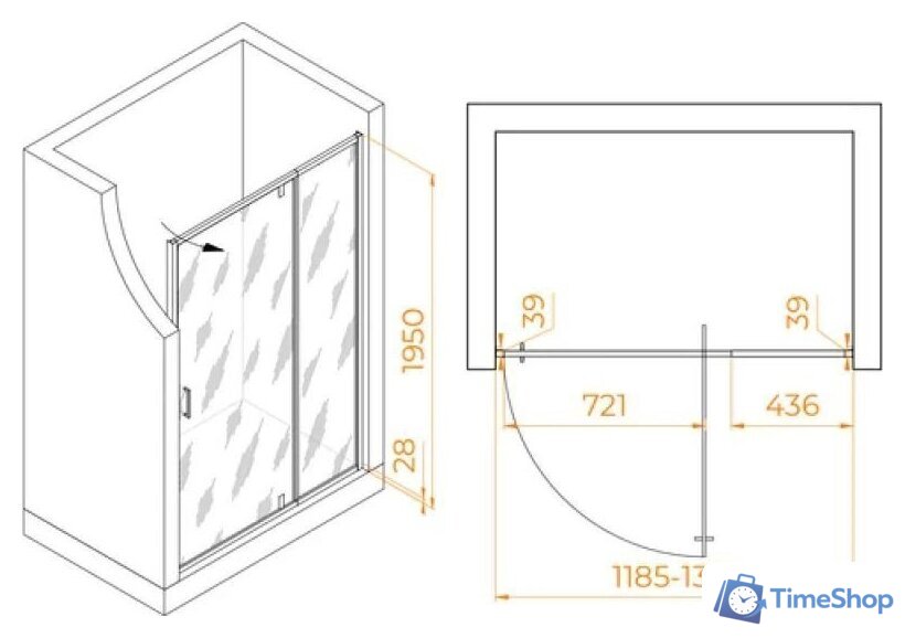 Душевая дверь RGW PA-008 350800813-21 (хром/матовое стекло) - Изображение №5 — Интернет-магазин Time-Shop