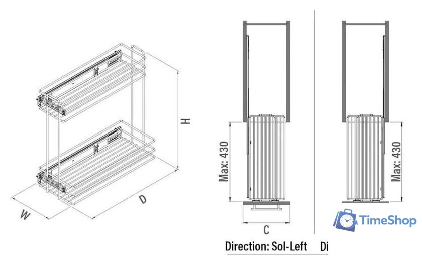Корзина выдвижная Starax 200 S-2213-C (боковое крепление, хром) - Изображение №3 — Интернет-магазин Time-Shop