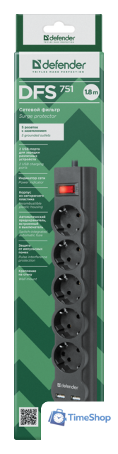 Сетевой фильтр Defender DFS 751 - Изображение №4 — Интернет-магазин Time-Shop