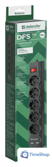 Сетевой фильтр Defender DFS 751 - Изображение №5 — Интернет-магазин Time-Shop
