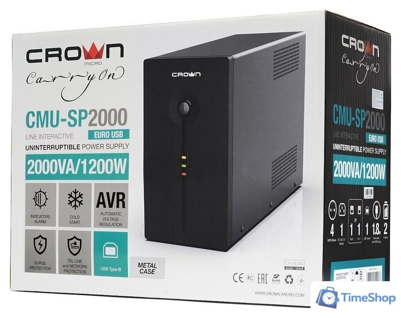 Источник бесперебойного питания CrownMicro CMU-SP2000 Euro USB - Изображение №5 — Интернет-магазин Time-Shop