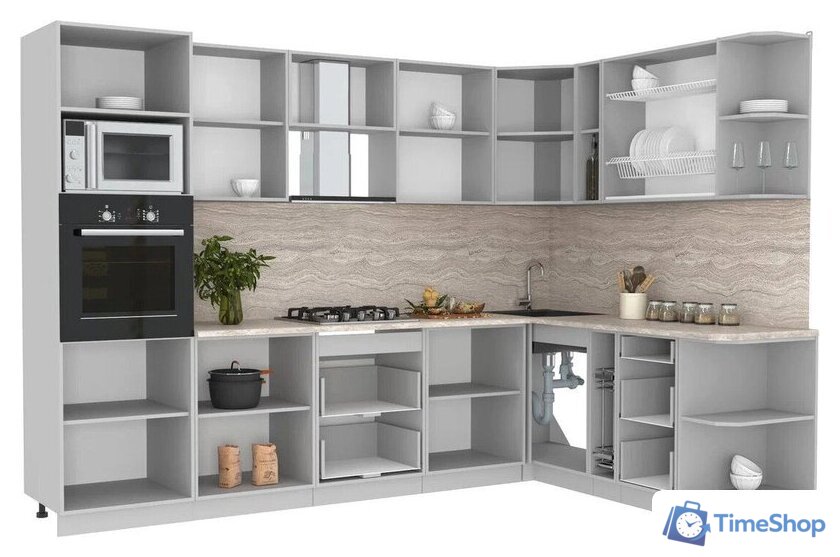 Готовая кухня Интерлиния Мила Лайт 1.88x3.0 правая (дуб белый/дуб золотой/дуб бунратти) - Изображение №3 — Интернет-магазин Time-Shop