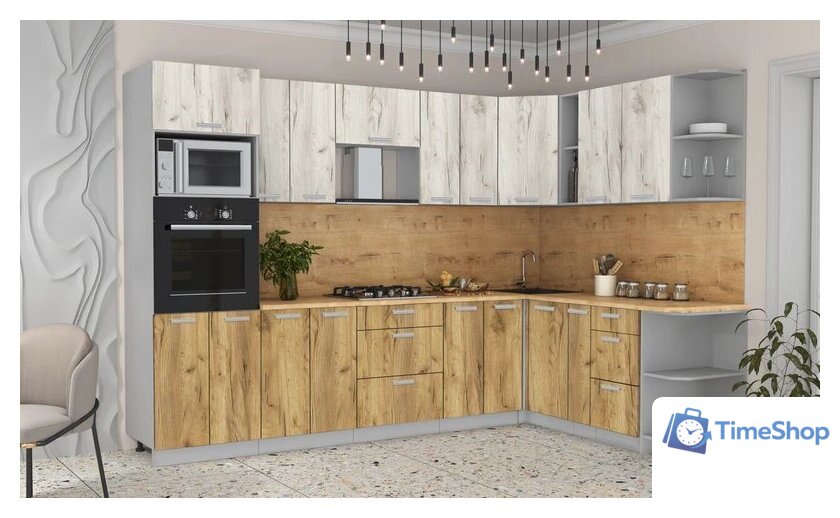 Готовая кухня Интерлиния Мила Лайт 1.88x3.0 правая (дуб белый/дуб золотой/дуб бунратти) - Изображение №2 — Интернет-магазин Time-Shop