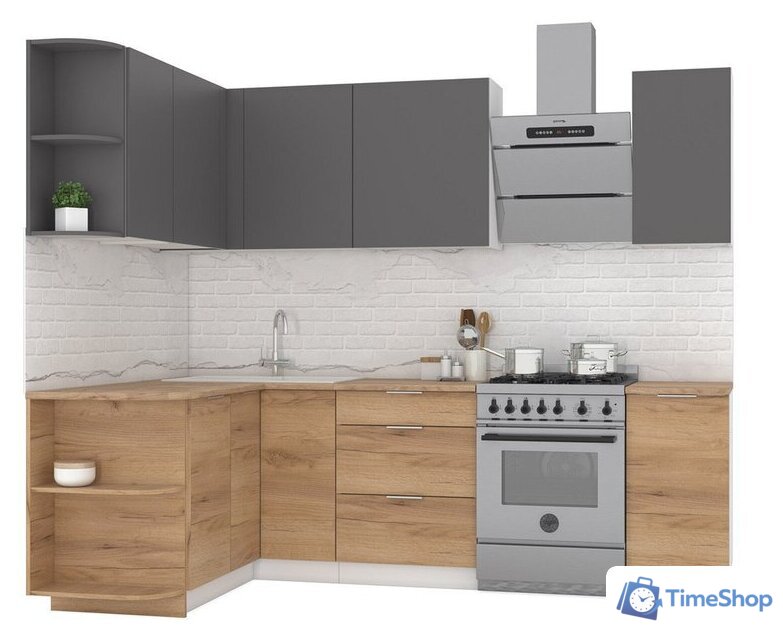 Готовая кухня Интермебель Микс Топ-11 1.9x1.5м левая (графит серый/дуб крафт золотой/дуб вотан) - Изображение №1 — Интернет-магазин Time-Shop