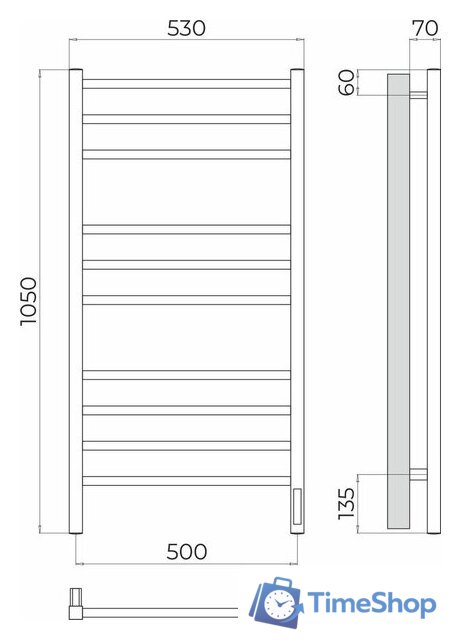 Полотенцесушитель TERMINUS Ватикан П10 500x1050 (хром, Quick Touch) - Изображение №3 — Интернет-магазин Time-Shop