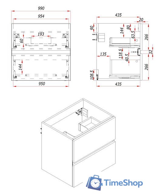  ЗОВ Тумба под умывальник Лира 100 L100MW0MWGVG-KP13W (белый/белый глянец) - Изображение №5 — Интернет-магазин Time-Shop