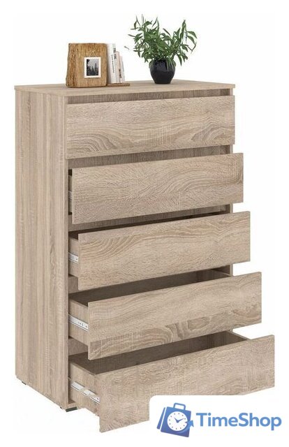 Комод Кортекс-мебель Бари 80 5ш (дуб сонома/дуб сонома/дуб сонома) - Изображение №2 — Интернет-магазин Time-Shop