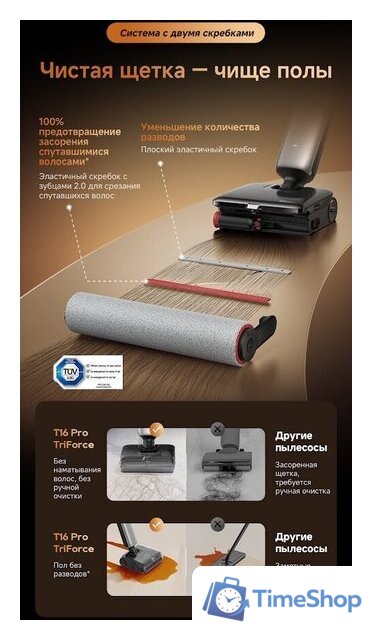 Вертикальный моющий пылесос Dreame T16 Pro TriForce Wet and Dry Vacuum HHR32E (евровилка) - Изображение №18 — Интернет-магазин Time-Shop