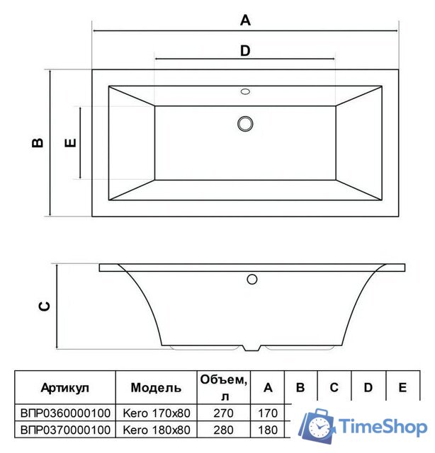 Ванна Alba Spa Kero 180x80 - Изображение №6 — Интернет-магазин Time-Shop
