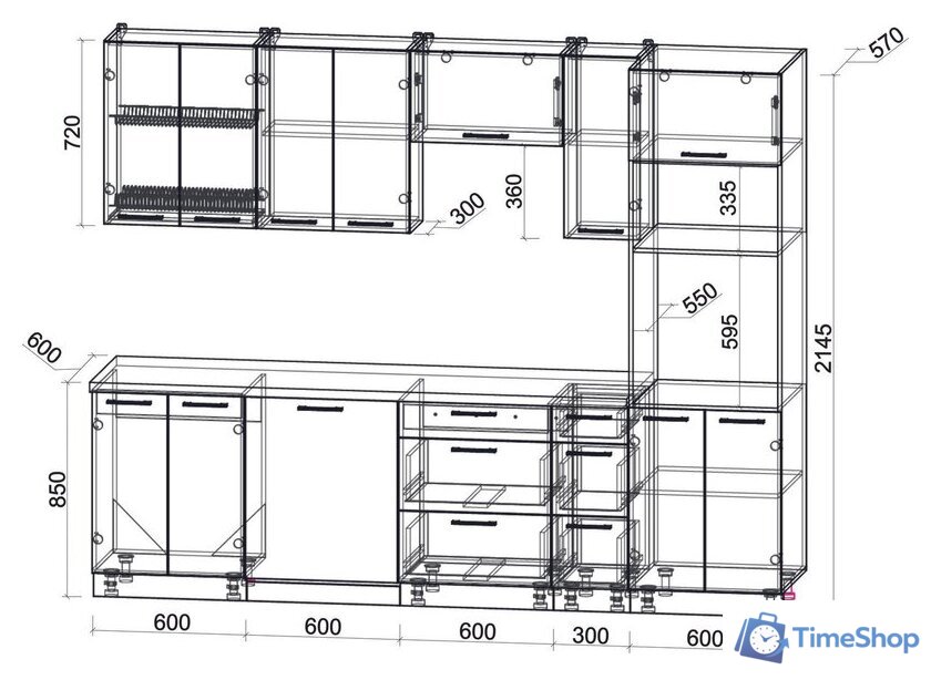 Готовая кухня Интерлиния Мила Gloss 2.7-ПМ1 (дуб вотан/серый/белый гранит) - Изображение №6 — Интернет-магазин Time-Shop