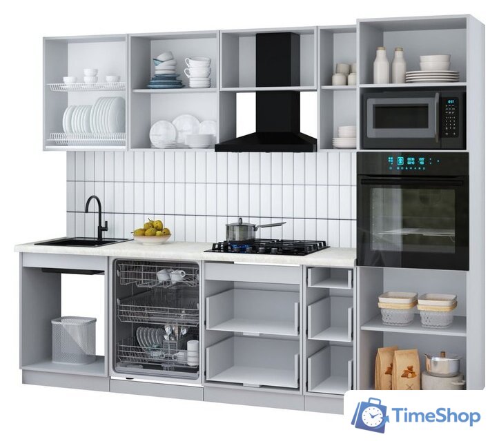 Готовая кухня Интерлиния Мила Gloss 2.7-ПМ1 (дуб вотан/серый/белый гранит) - Изображение №2 — Интернет-магазин Time-Shop