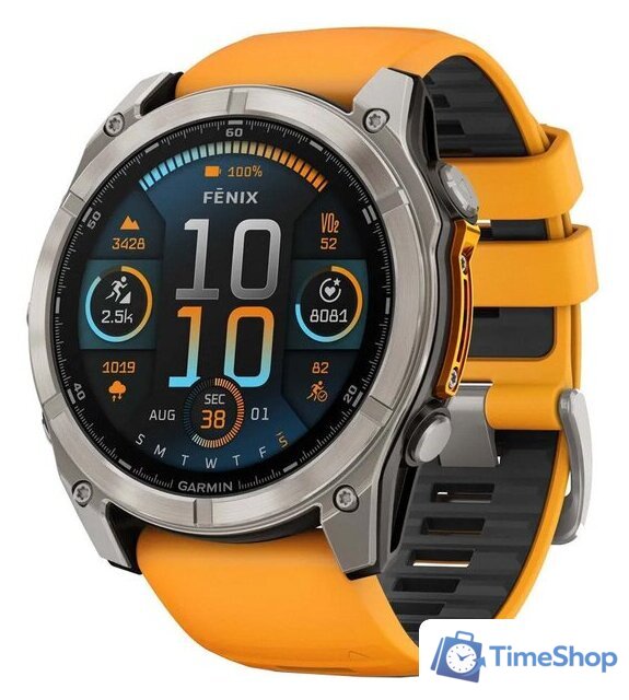 Умные часы Garmin Fenix 8 Sapphire 51мм (титановый, оранжевый силиконовый ремешок) - Изображение №1 — Интернет-магазин Time-Shop