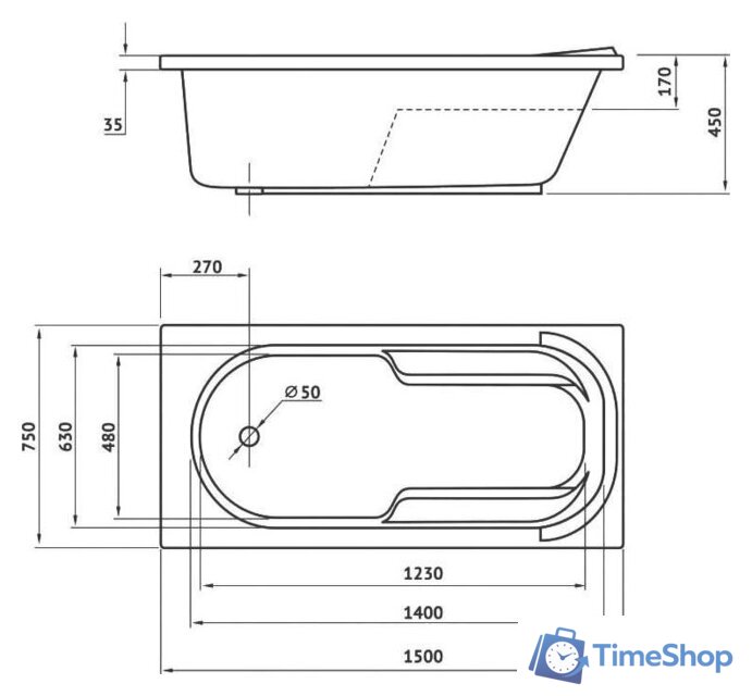 Ванна Berges Wasserhaus Lumbo 150x75 050004 (с каркасом) - Изображение №2 — Интернет-магазин Time-Shop