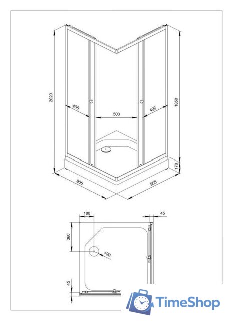 Душевой уголок Triton Вента Хром А1 90х90 без поддона (прозрачное стекло) - Изображение №2 — Интернет-магазин Time-Shop