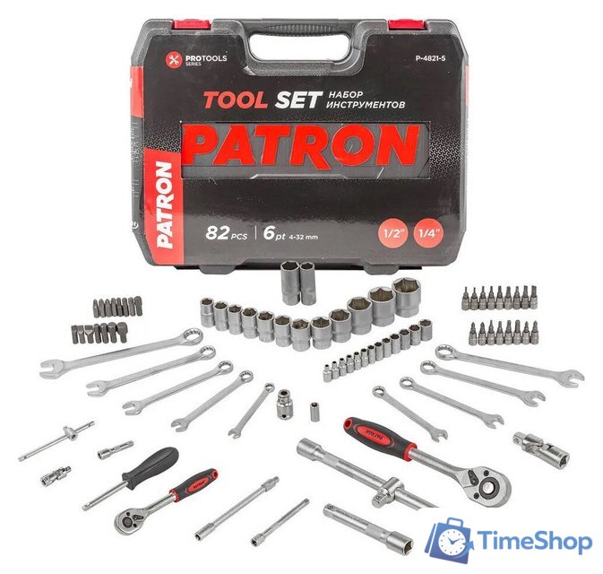 Набор трещотка с головками и битами Patron P-4821-5 (82 предмета) - Изображение №1 — Интернет-магазин Time-Shop