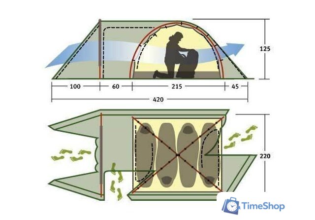 Кемпинговая палатка AlexikA Tower 4 Plus Fib (зеленый) - Изображение №11 — Интернет-магазин Time-Shop