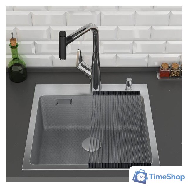 Кухонная мойка Roxen Snake 560220-45-S сатин/текстурная поверхность (с ролл-матом и дозатором) - Изображение №4 — Интернет-магазин Time-Shop