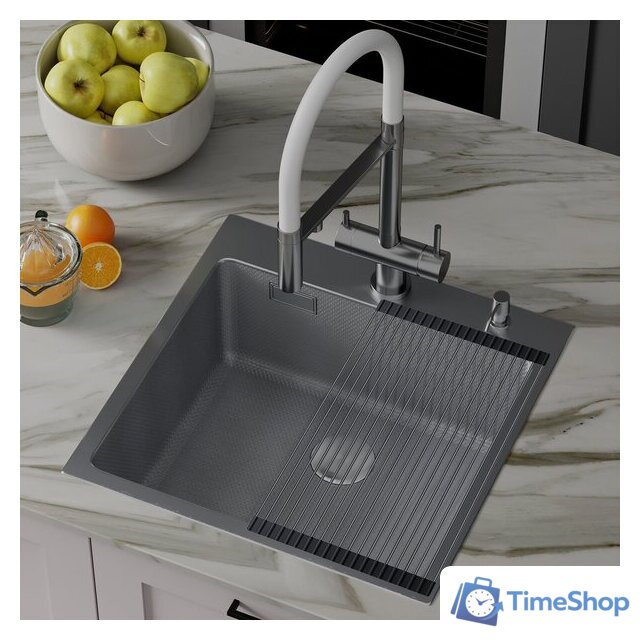 Кухонная мойка Roxen Snake 560220-45-S сатин/текстурная поверхность (с ролл-матом и дозатором) - Изображение №3 — Интернет-магазин Time-Shop